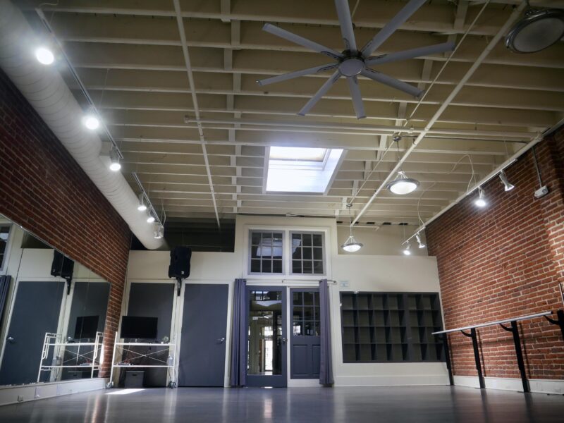Industry Urban Loft Studios with High Ceilings, Skylights, Grey Hardwood Floors